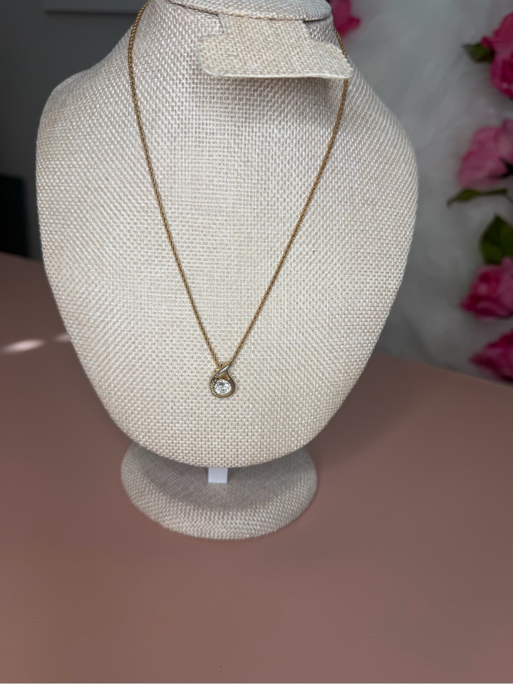 Vintage Christian Dior Rhinestone Pendant Necklace Gold Tone Germany COA